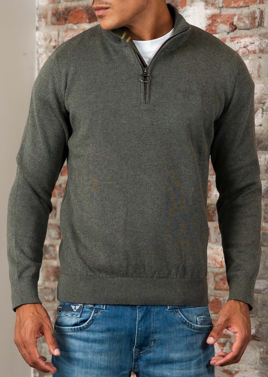 Barbour Cotton half zip knitted jumper - olive marl