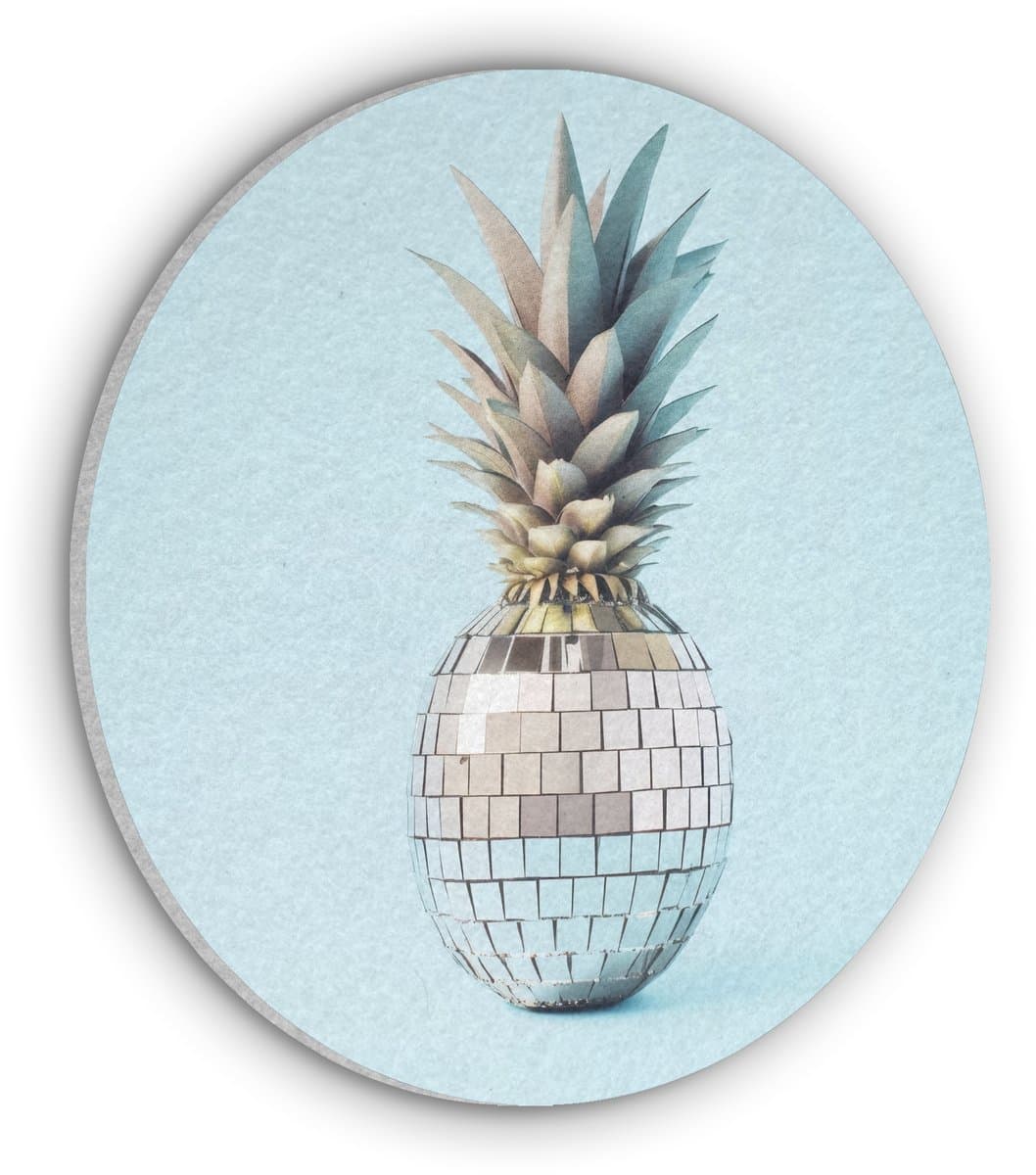 Akoestisch wandpaneel rond 70x70 cm - Vilt schilderij Blauw - Ananas - Disco - Discobal - Ronde akoestische panelen - Geluidsdempende wanddecoratie - Geluidsisolatie wandcirkel - Muurdecoratie geluidspanelen