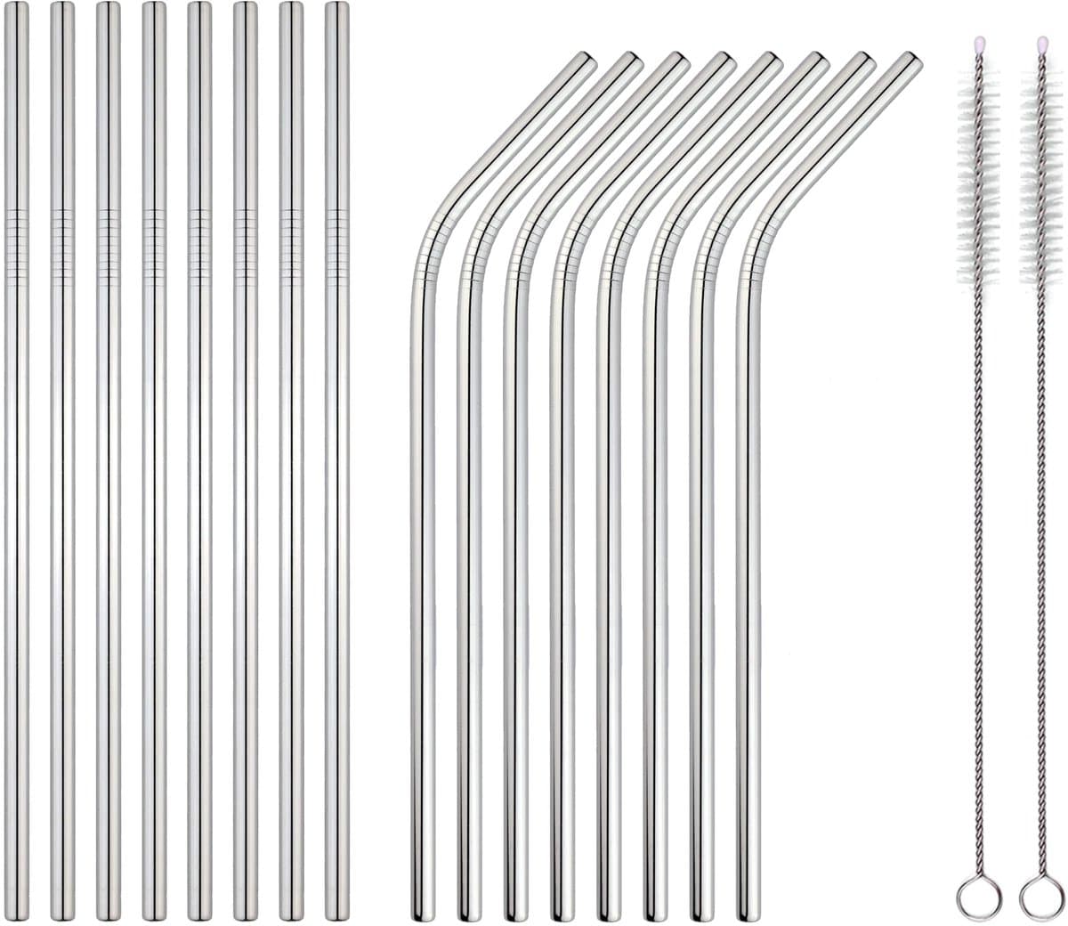 Ibenzoa® Set van 16 herbruikbare metalen rietjes met reinigingsborstels voor consumptie
