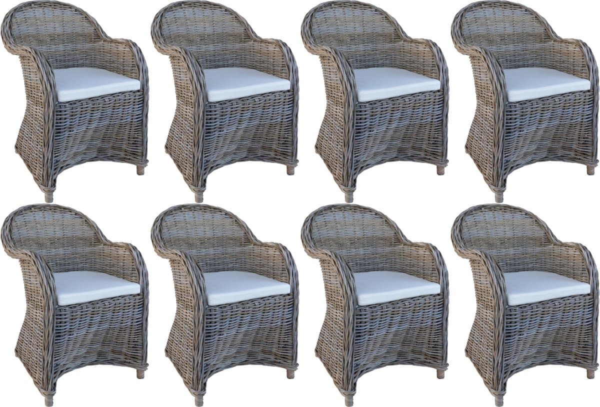 Decomeubel - Rotan Stoel Kubu Grey met wit Kussen - set van 8 stoelen