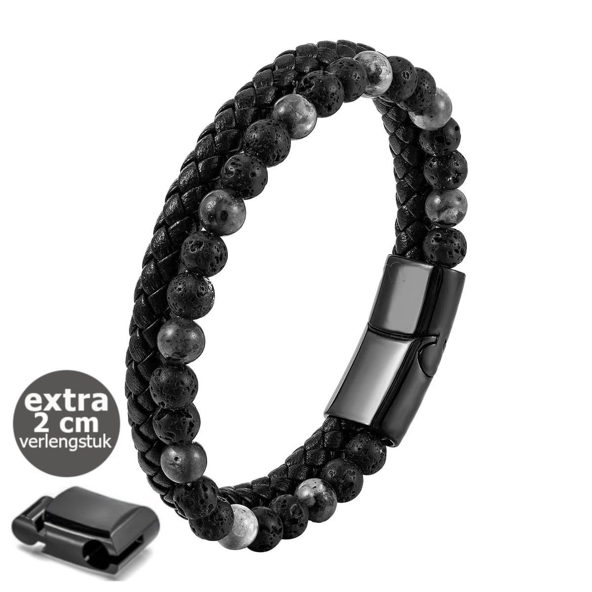 KHRONOX® Armband, Armband Heren, kh03 19 cm GRIJS, Natuurstenen, Armbanden, Leren Armband Heren, Leren Armband, Leren Armbanden, Armbandje, Kunstleer, Mannen, Magnetische Sluiting, + 2 CM Verlengstuk, Verjaardag, Vaderdag, Valentijnsdag, Cadeautje