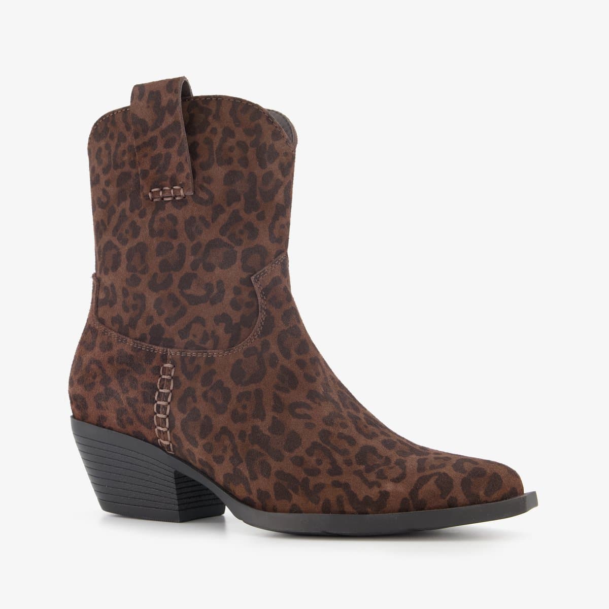 Harper suede dames cowboy western laarzen met panterprint bruin - Maat 41 - Echt leer