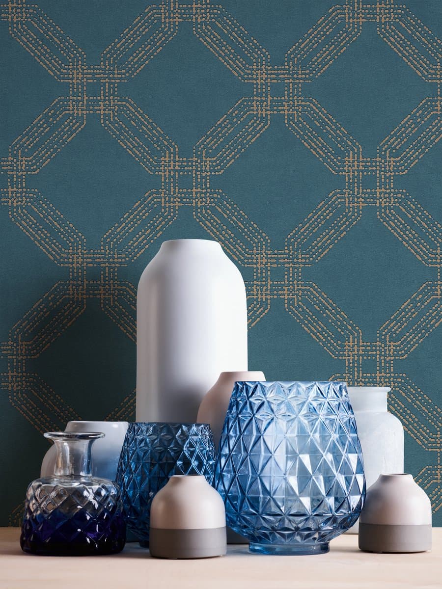 GEOMETRISCH STRUCTUUR BEHANG - Blauw Goud - AS Creation Pop Style