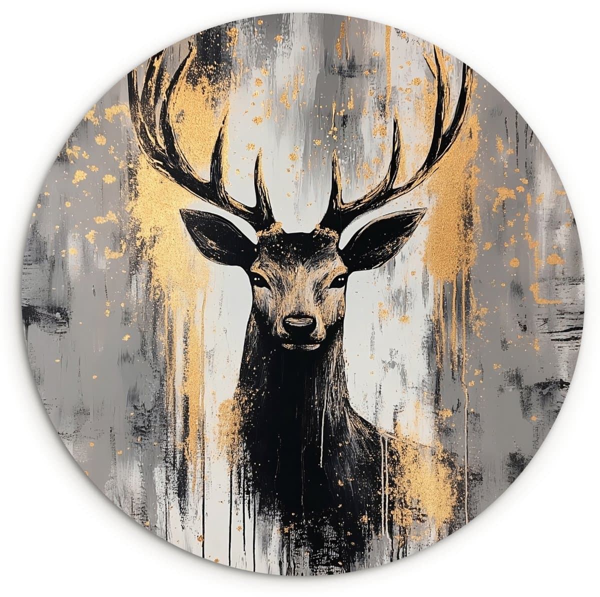 WallCircle® Wandcirkel 30x30 cm - Muurcirkel Abstract - Hert - Gewei - Goud - Muurdecoratie woonkamer - Wanddecoratie slaapkamer - Kamer decoratie accessoires - Ronde schilderijen
