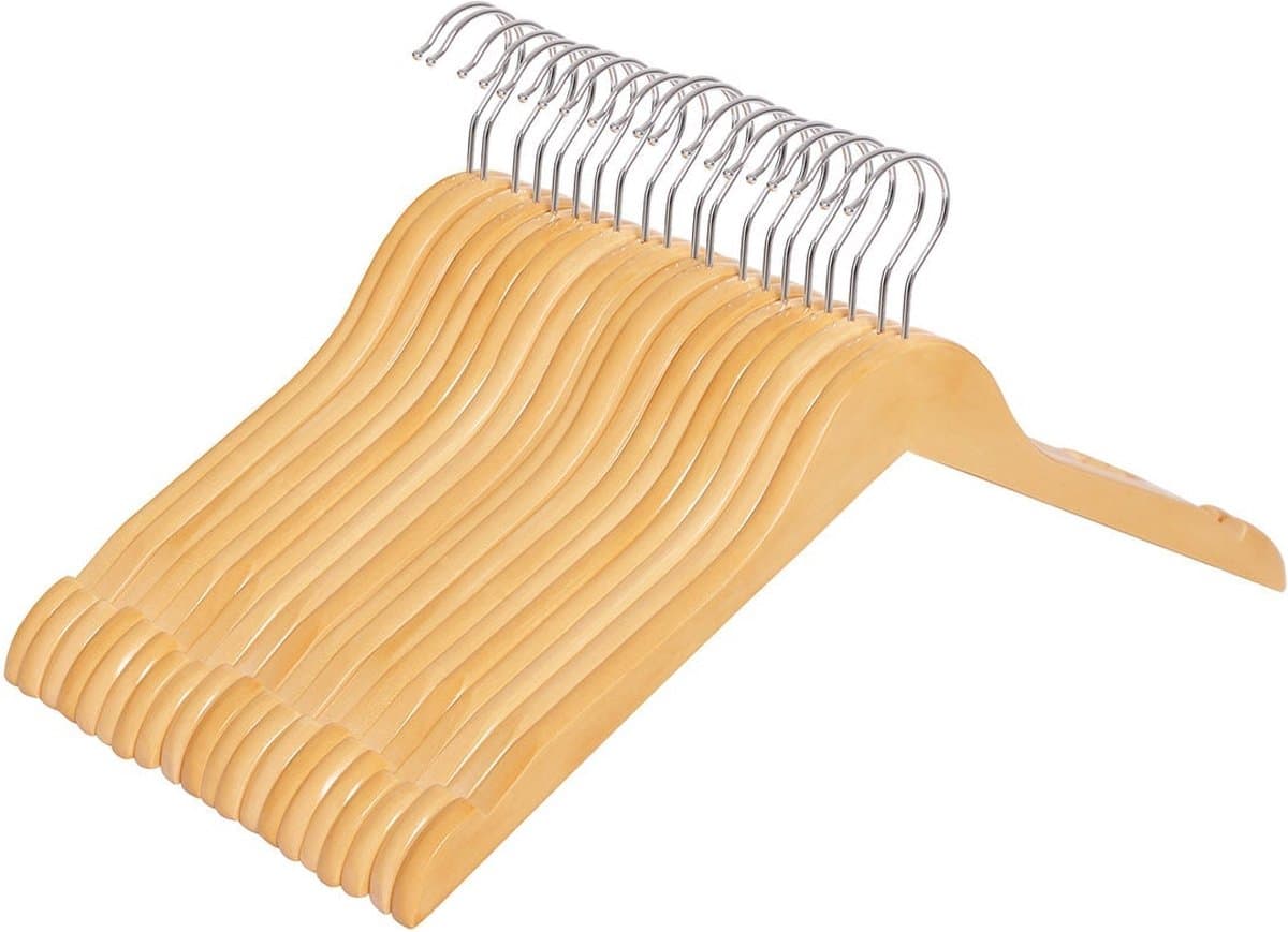 kledinghangers van massief hout - 20 stuks - Houten hangers met inkepingen - Antislip - Natuurlijke kleur