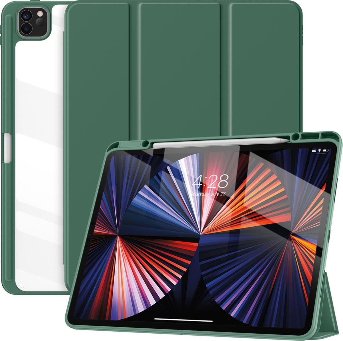 Geschikt Voor iPad Hoes Pro 12.9 - Pro 12.9 Hoes - 12.9 Inch - Solidenz Pro 12.9 Hybrid Bookcase - Case Met Autowake / Autosleep - Hoesje Met Pencil Houder - A2757 - A2777 - A2696 - Groen