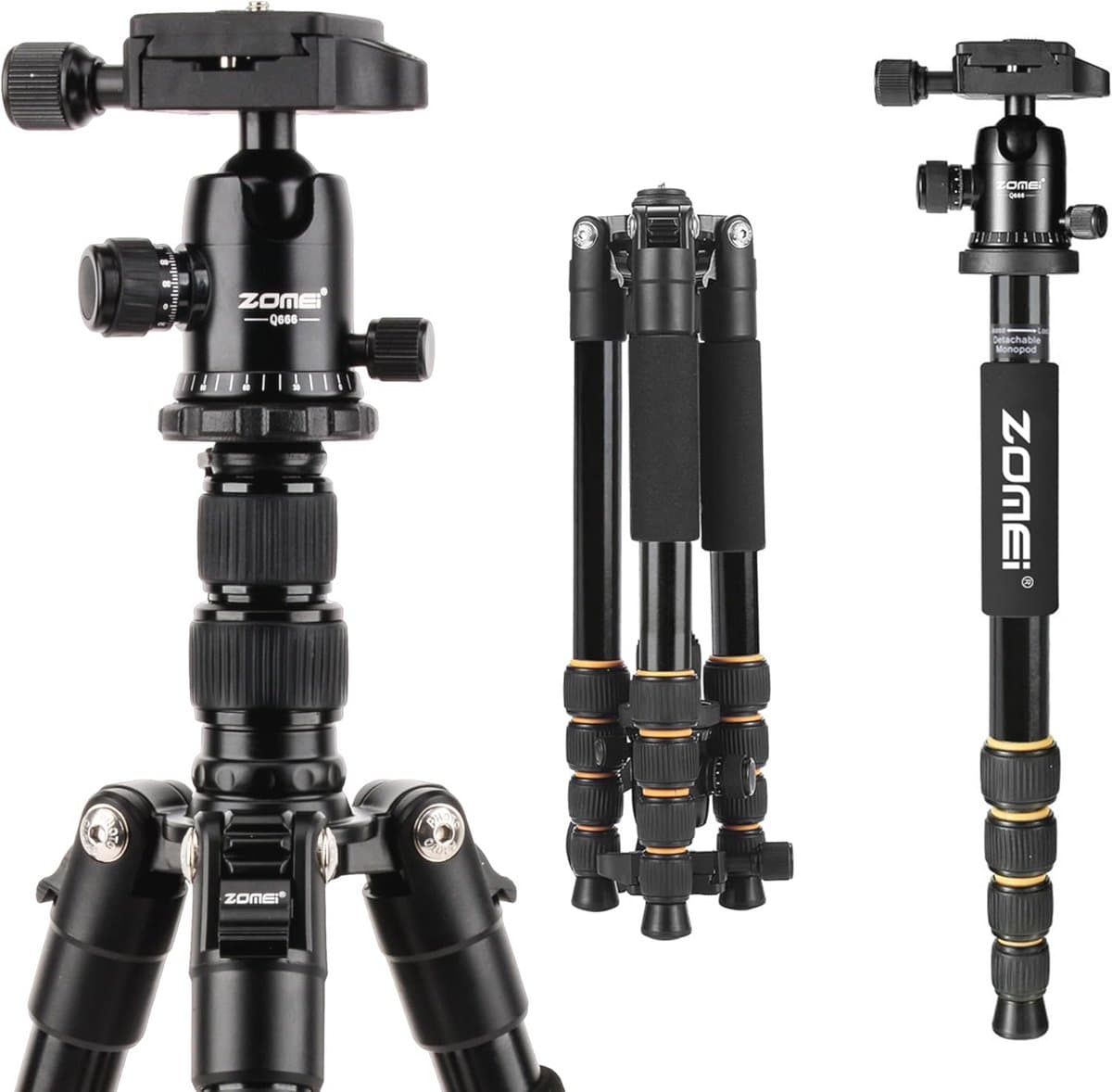 Lichtgewicht Aluminium Reisstatief - 155 cm 3-in-1 Fotostatief met Panorama Kogelkop en Snelwisselplaat