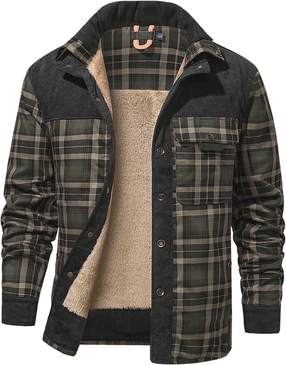Heren flanellen jas met bontvoering en fleece