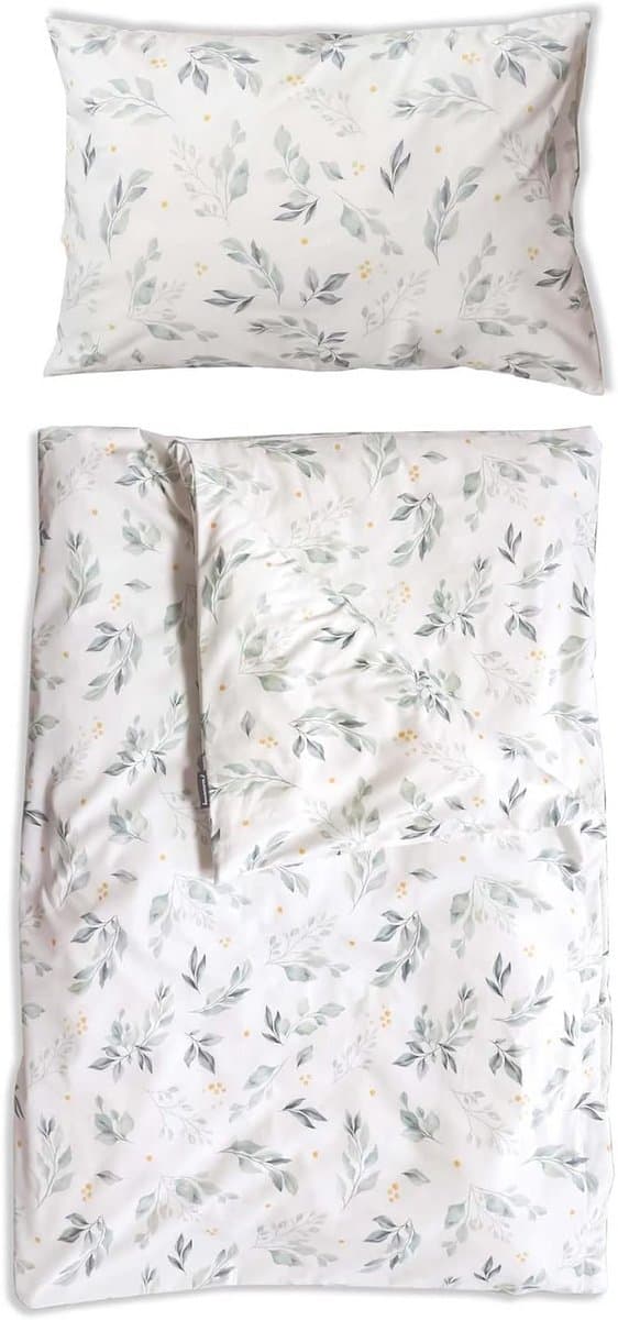 Kinderbeddengoed Set 100x135 cm, 100% Katoen, Groen Bloemenpatroon voor Baby/Peuter