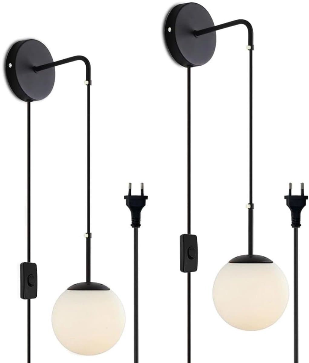 CRLYN® Wandlamp Binnen met Snoer - Wandlamp met Stekker voor Binnen - met Dimbare Schakelaar - Industrieel - Zwart