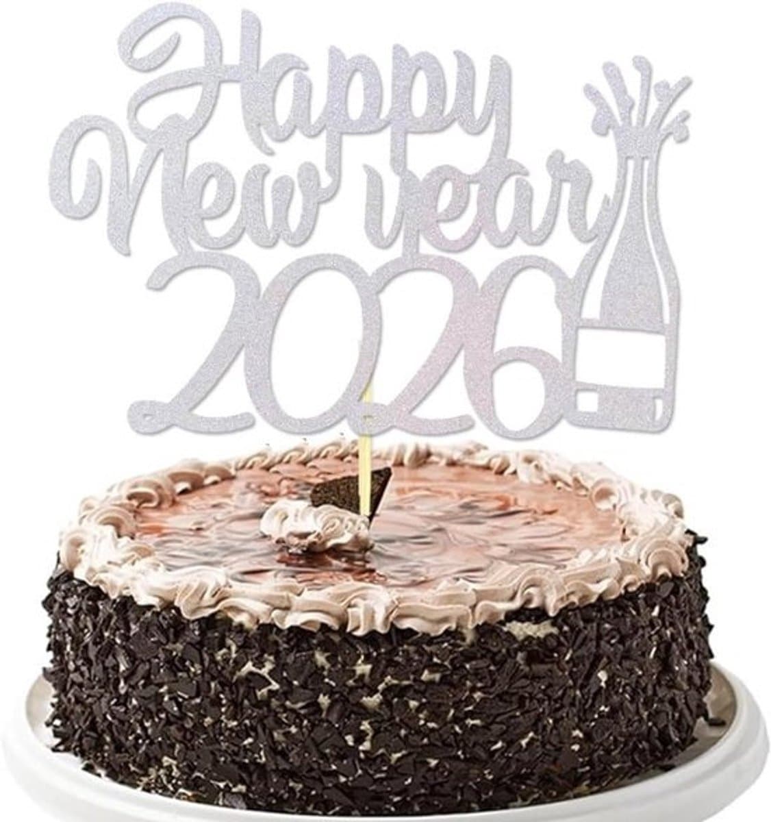 Taartdecoratie Gelukkig Nieuwjaar 2026 Zilver Glitter Cake Topper Feestversiering Oudejaarsavond
