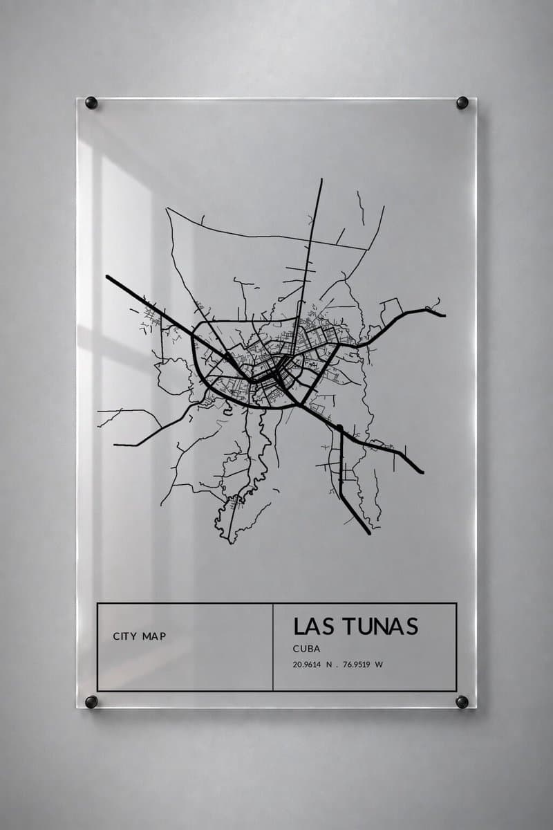 Stadskaart Las Tunas - Plexiglas 60x90 cm - Split Caption