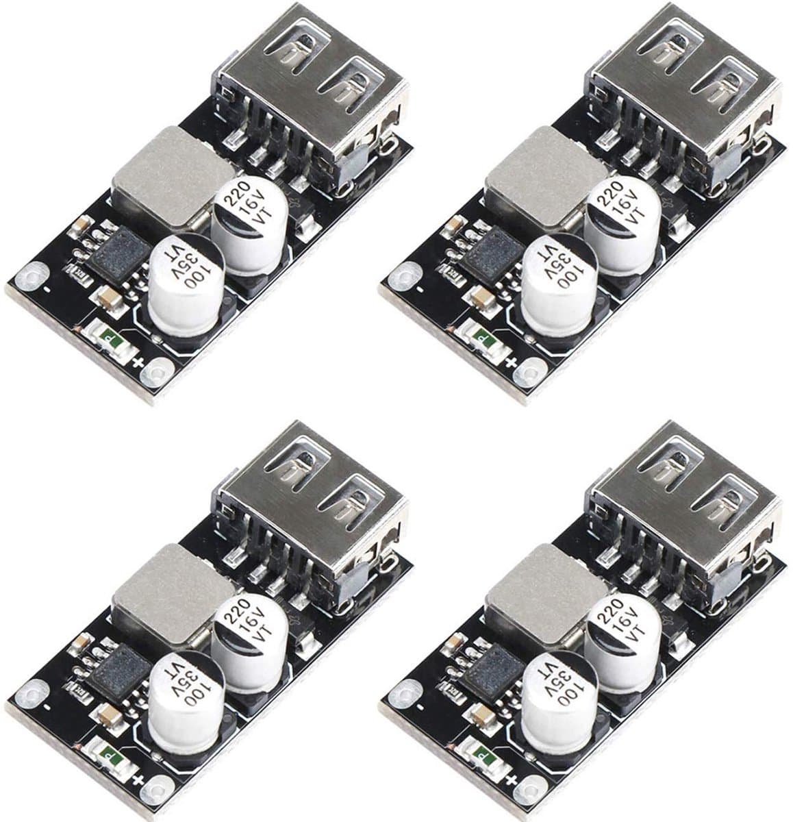 USB Buck Converter 4pcs - DC-DC step down module - 4.5-32V naar 5V - QC 3.0 laadmodule - Voltage regulator board