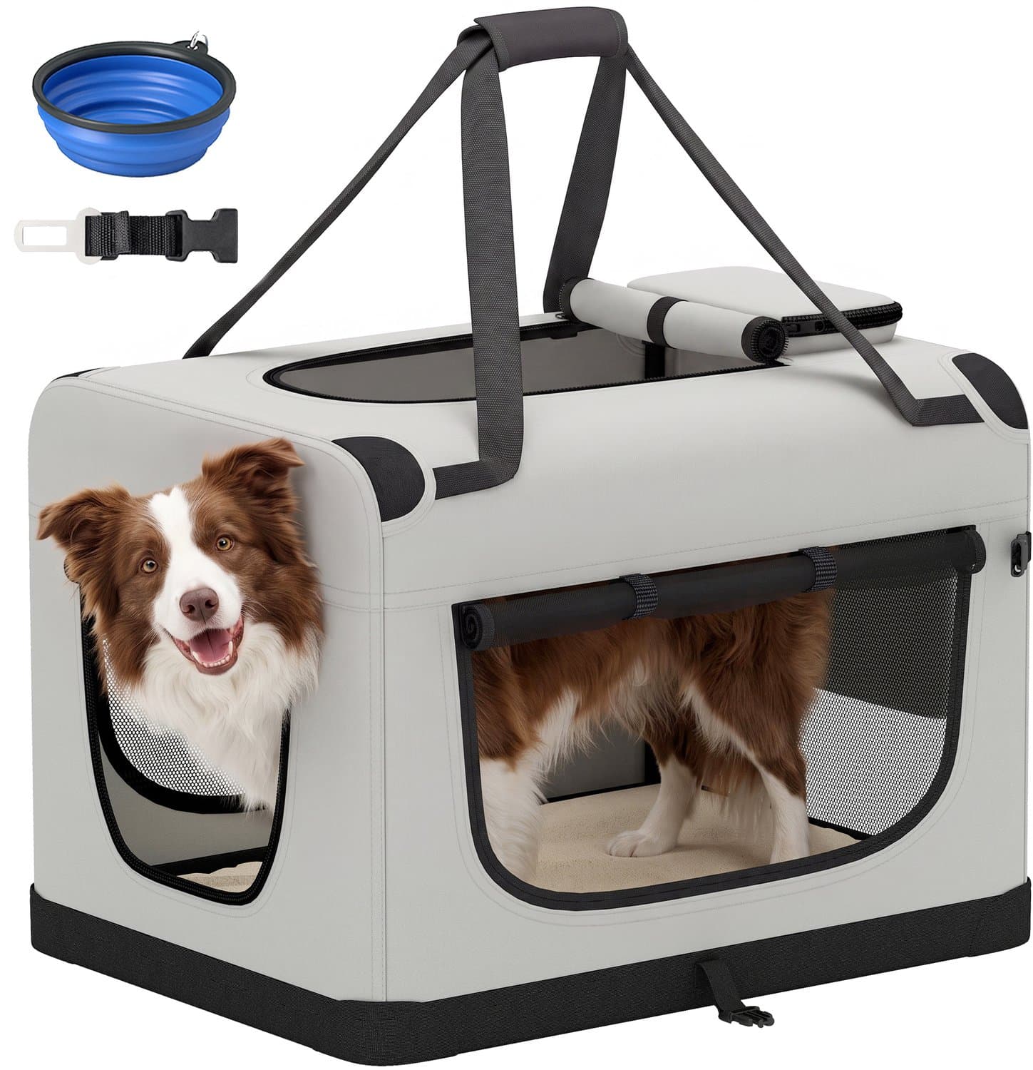 PawHut Pet Carrier Bag-Oxford-Gewebe, PVC-81 x 56 x 58 cm-Hellgrau