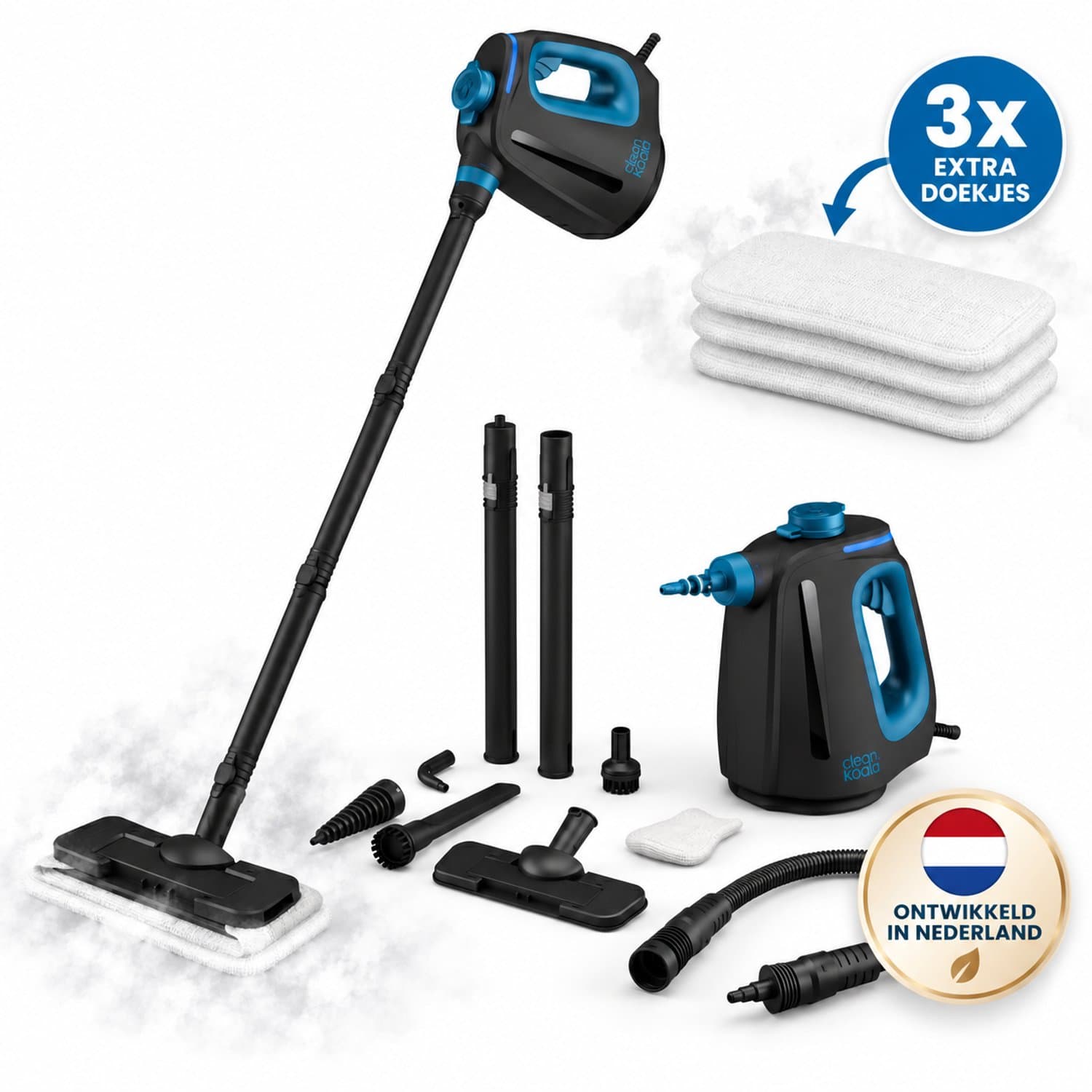 CleanKoala 2-in-1 Stoomreiniger – 15 sec Opwarmtijd – 30 min lang stomen– Incl. 12 Accessoires