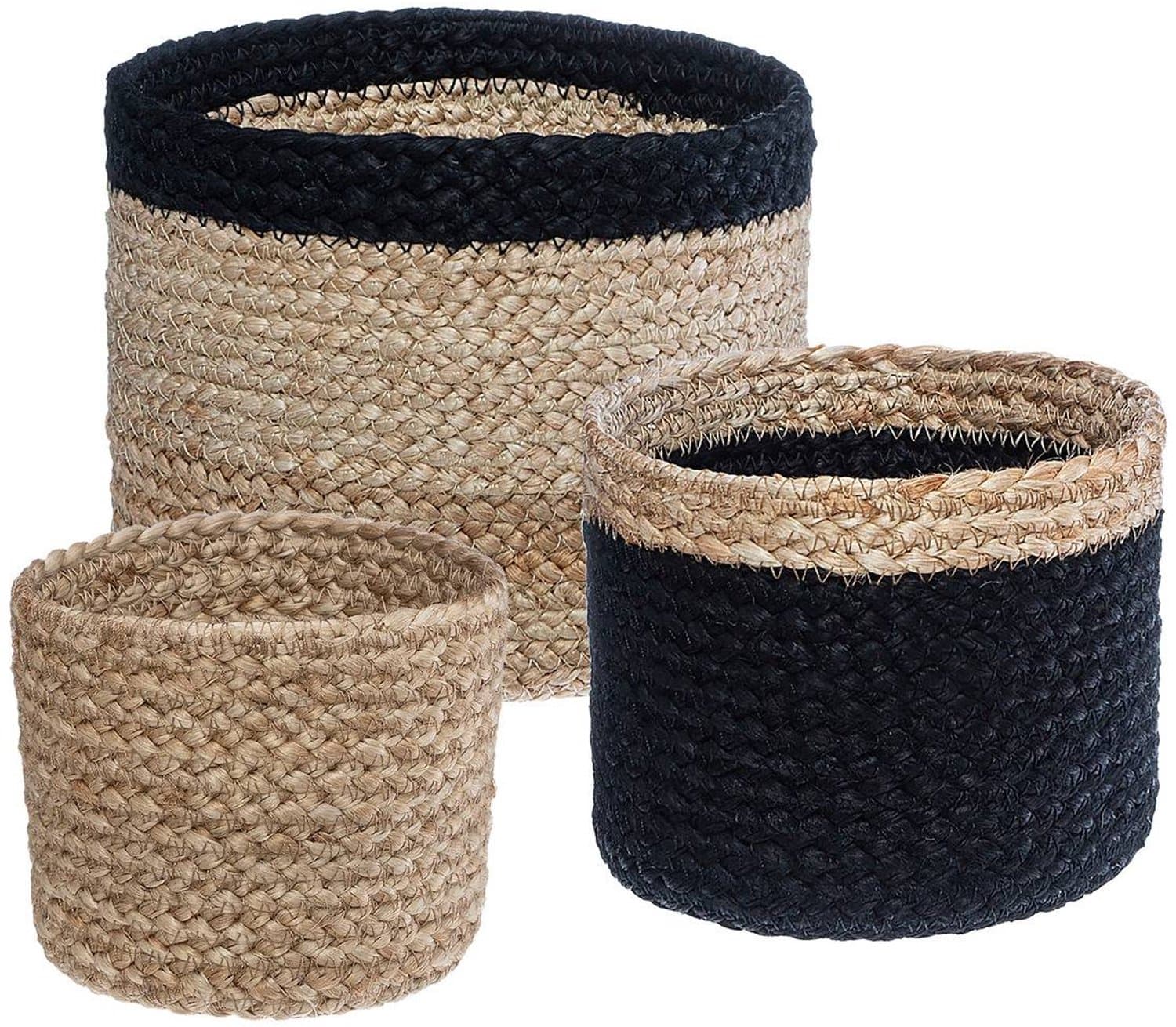 ATMOSPHERA Set van 3 beige en zwarte jute opbergmanden