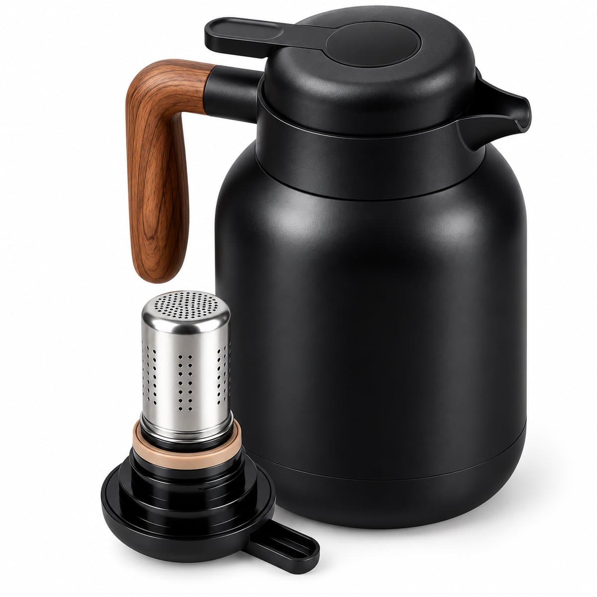 DPLUNIQ Thermoskan - Isoleerkan - Anti-slip en -lek - 1,5L - Warm & Koud - Temperatuurweergave - 21,5x13,5x9,5cm - RVS - Zwart