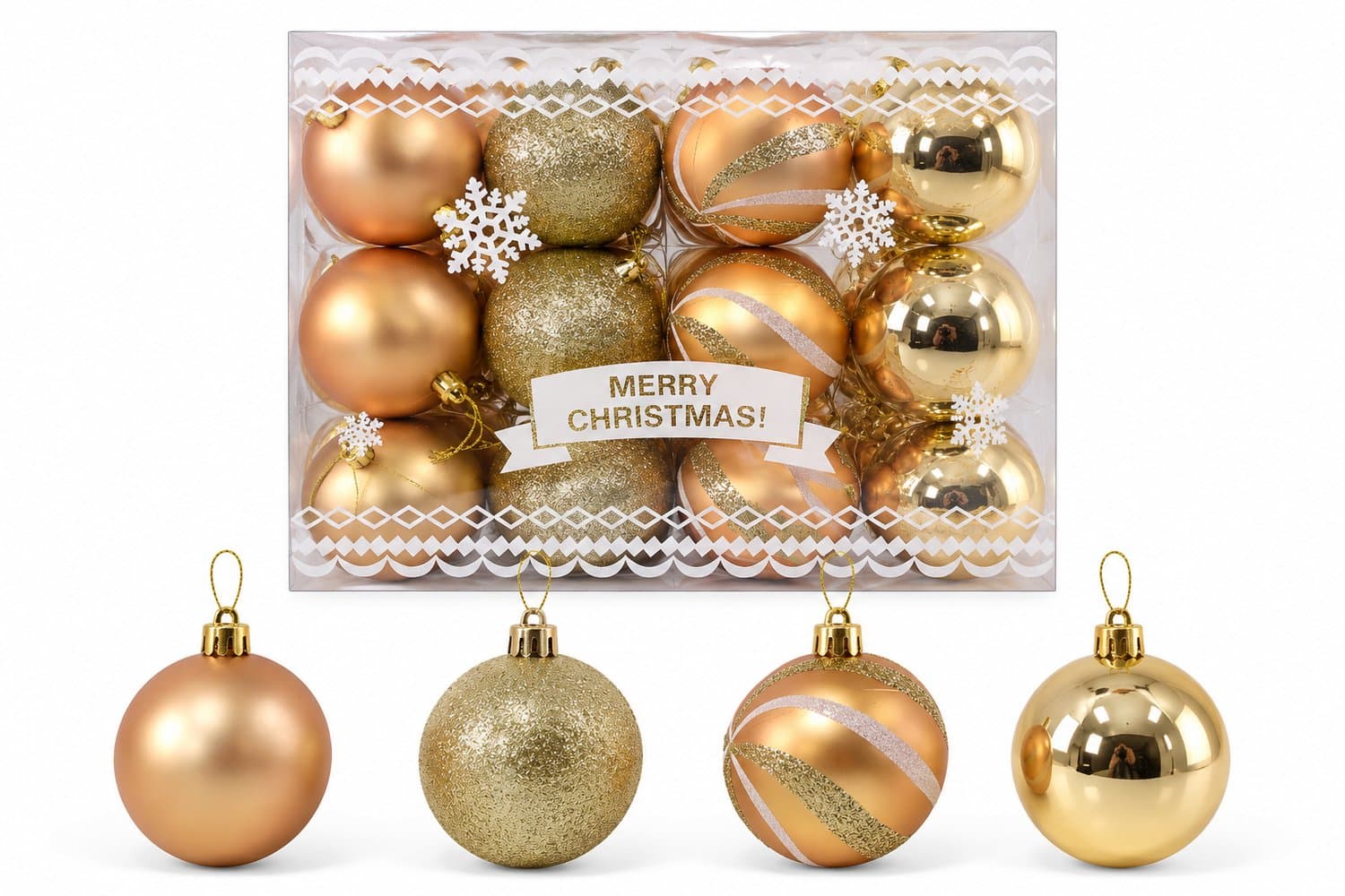 Classic box kerstballen goud