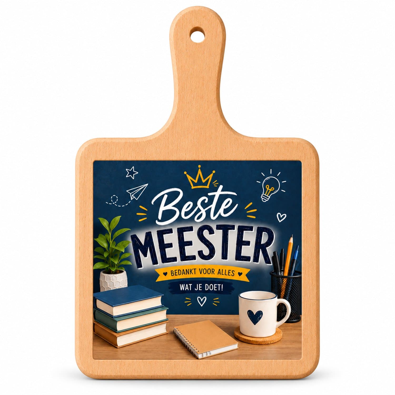 Kaasplank Beste Meester – Houten Serveerplank met Tegel 15x15 cm – Bedankje voor Meester – Plank 18x31 cm