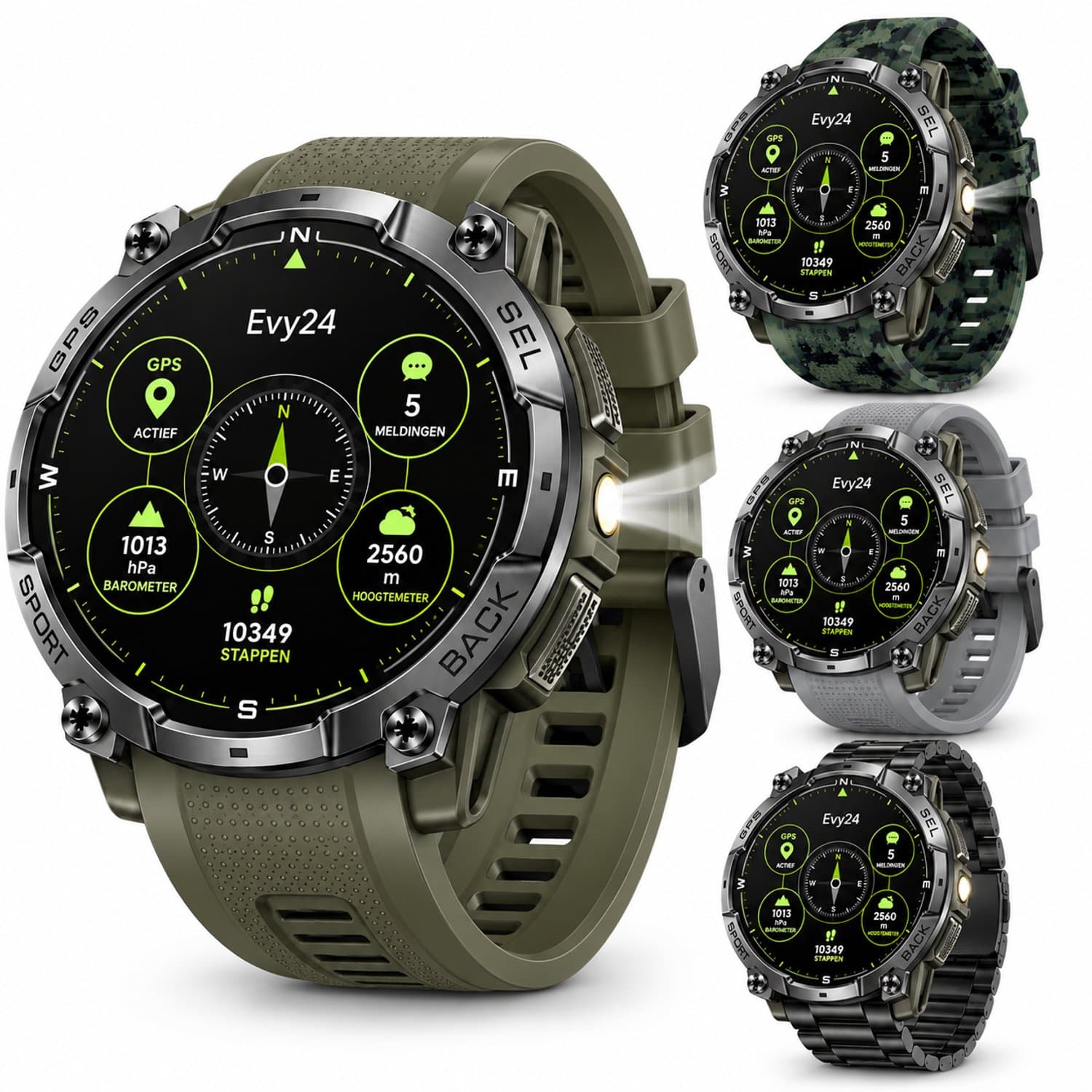 Evy24 GPS AMOLED Smartwatch Heren & Dames 49mm - Outdoor Sporthorloge - 1.43 Inch AMOLED - GPS/GNSS - Belfunctie - Kompas, Hoogtemeter & Barometer - 100+ Sportmodi - Groen
