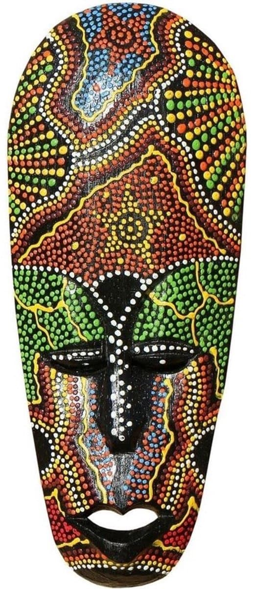 Houten wandmasker - Handgemaakte decoratie - Voor woonkamerversiering - Uniek handwerk - 25 cm hoog - Meerkleurig