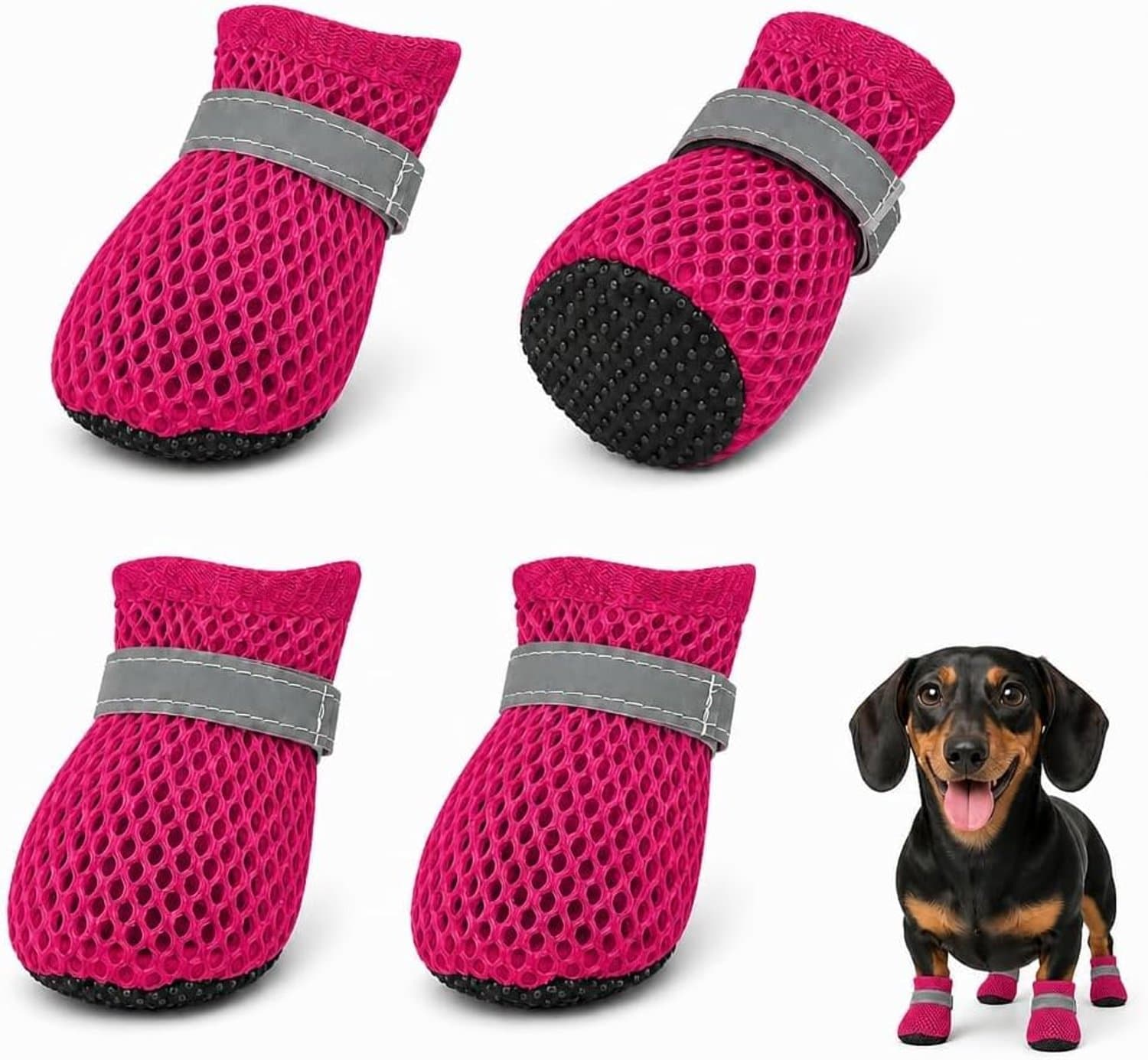 4 stuks zomerse mesh hondenschoenen, pootbescherming, zomer, ademende hondenschoenen, XL voor warme wegen - ShopVlot
