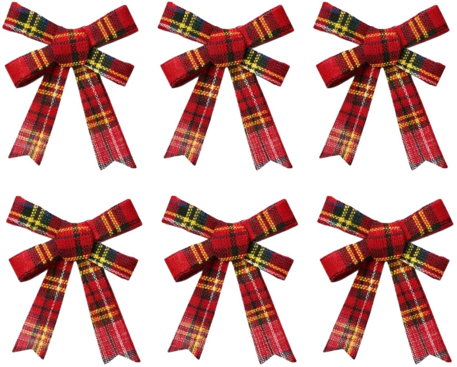 Decoris Decoratie strikjes - 6x - rood - geruit - 10 cm - feeststrikjes - versiering