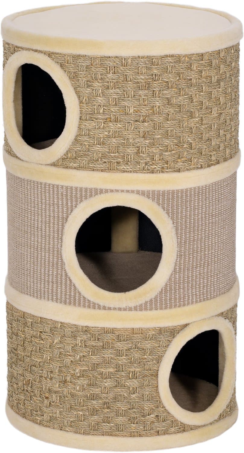 Pawona Krabton - Met sisal en zeegras - Met drie kattenholen - 45 x 45 x 79 cm - Khaki en bruin
