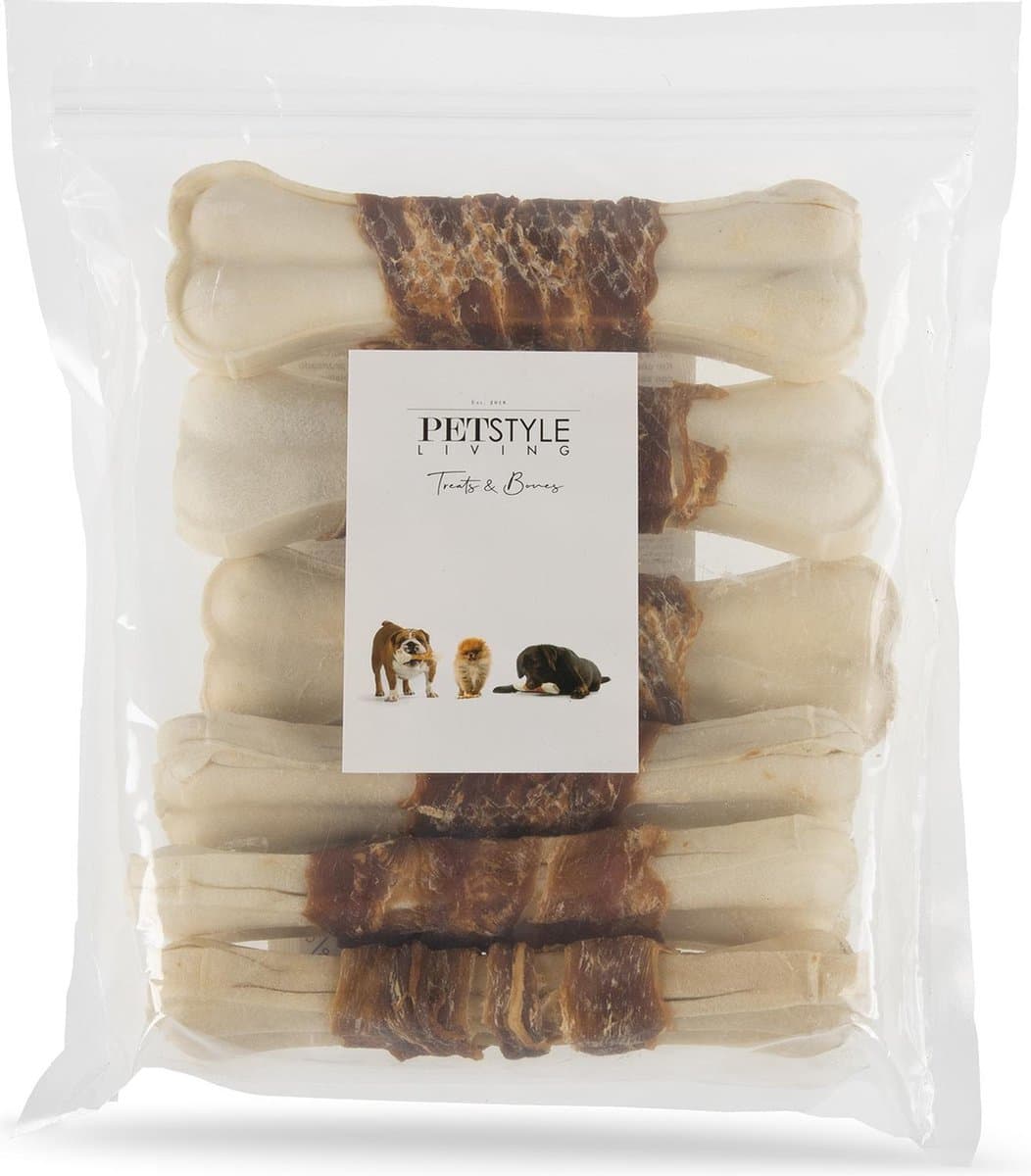 Petstyle Living Geperste Botten met Eend - Hondensnacks - 16cm - 6 Stuks - Kauwbotten Hond
