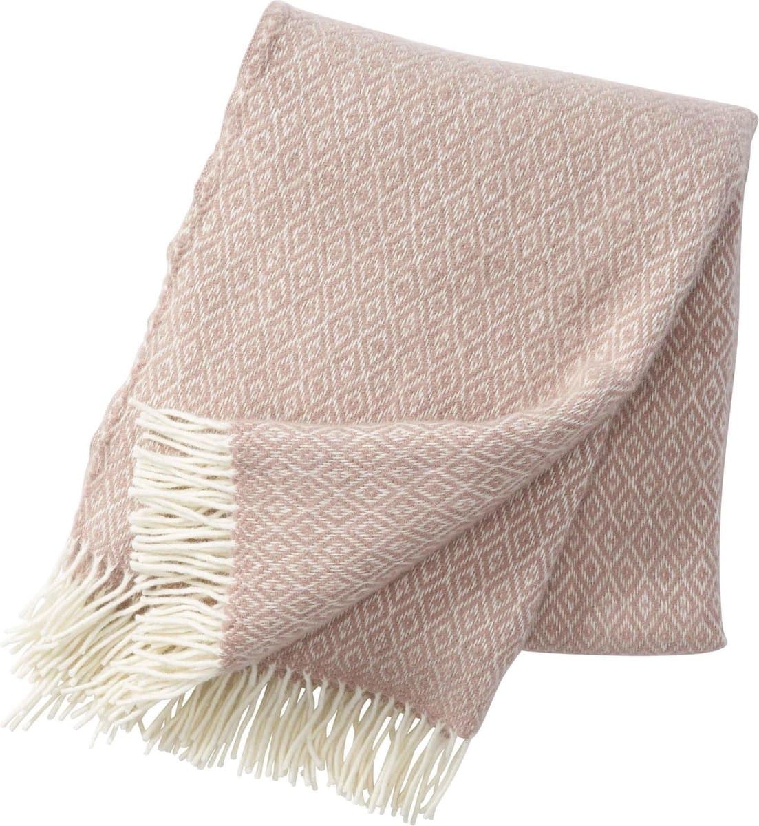 Klippan - Stella - Nude Wolwit - Plaid met franjes - Wollen plaid - Woondeken -  130cm x 200cm - Wasbaar - 100% Wol