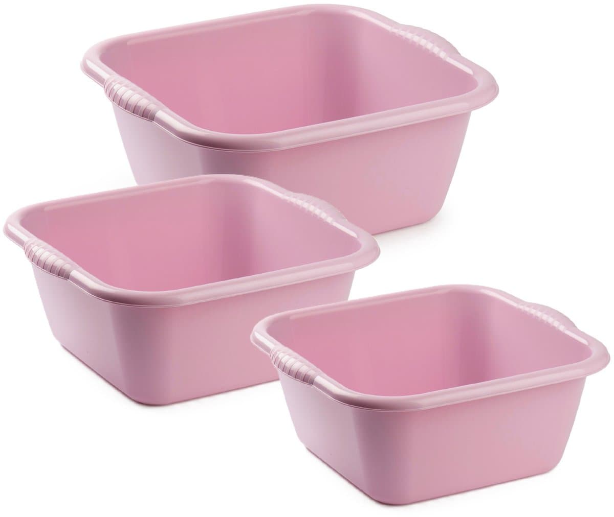 Plasticforte 3x huishoud teilen set - afwasbak - kunststof - 10-15-20 liter - roze - schoonmaken