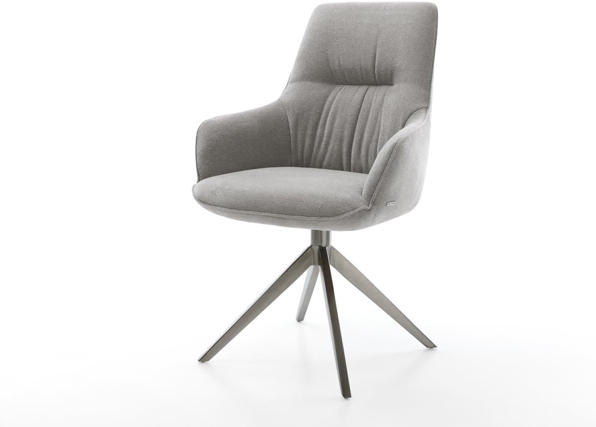 Eetkamerstoel Zelia-Flex met armleuning kruisframe breed grafiet zachte stof met structuur grijs 360° draaibaar rocker-functie pocketveer kern