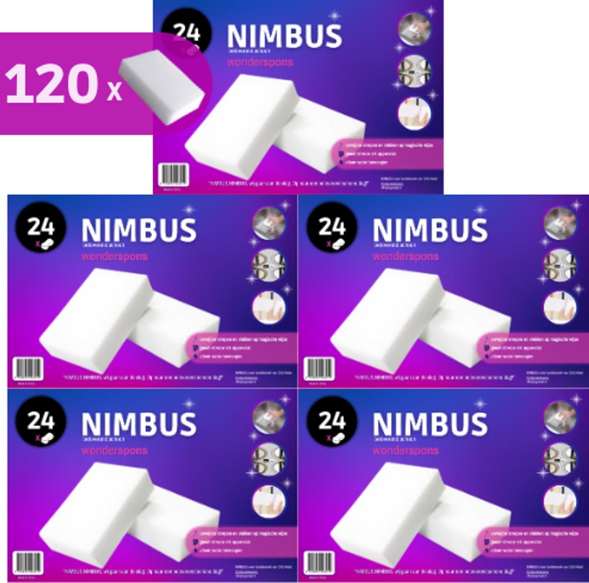 NIMBUS Wonderspons Voordeelverpakking - 120 stuks (5x24) Melamine Spons - Extra Dik