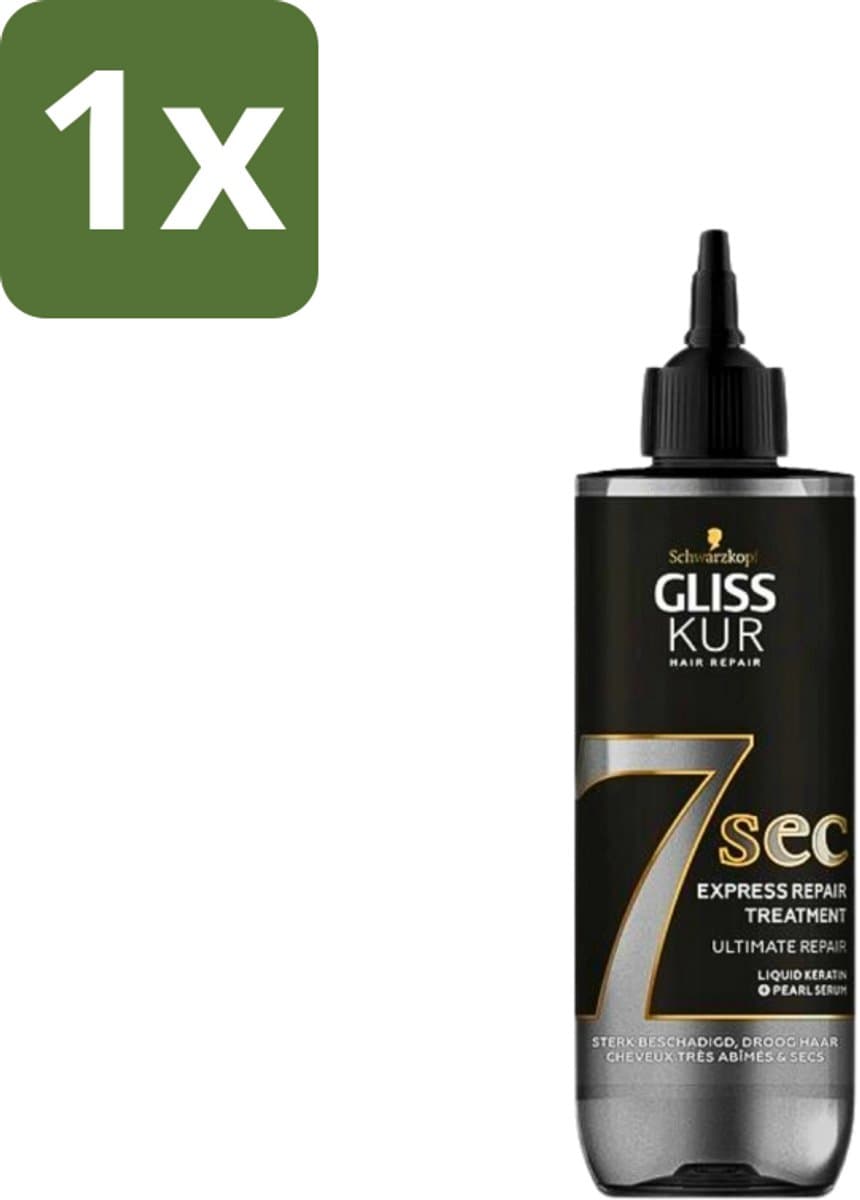 1 x Gliss-Kur - 7 Sec Express Repair Treatment - Ultimate Repair - Herstelt Intensief - 200 ml - Haarkuur - Haarherstel - Haarbreuk - Haarstructuur - Keratine