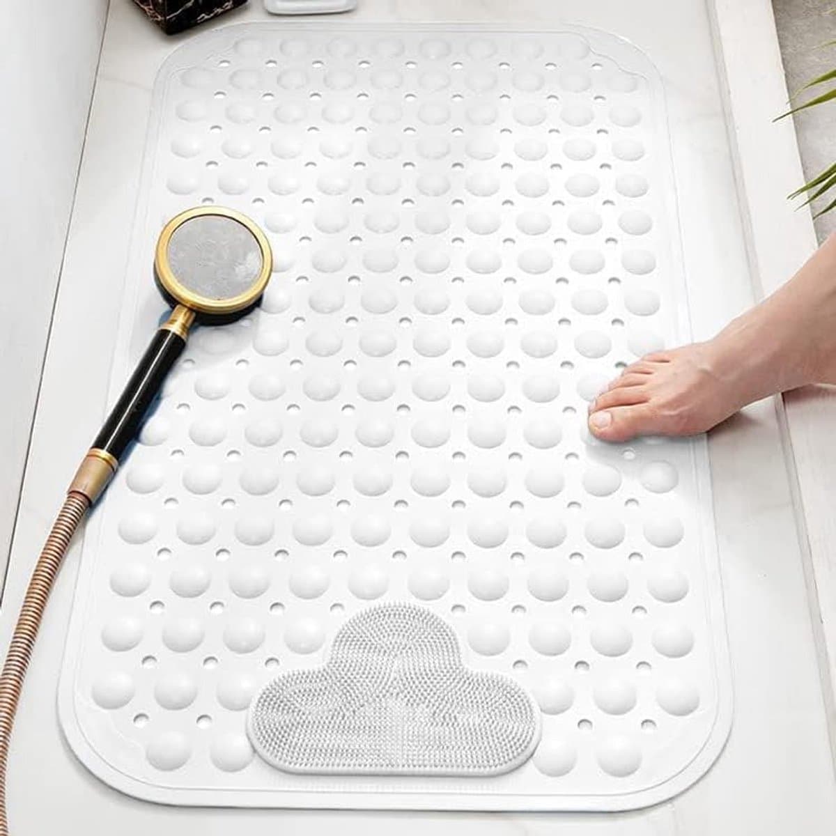 Douchemat - 70 x 40 cm (Rechthoekig) - antislip - zuignappen - comfortabele massage - machinewasbaar - thermoplastisch elastomeer - Kleur : WIT