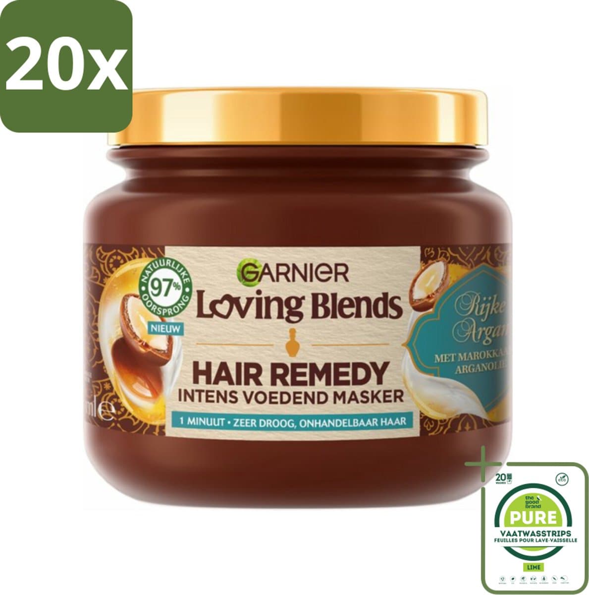 20 x Garnier - Loving Blends - Haarmasker - Rijke Argan - Zeer Droog & Onhandelbaar Haar - 340 ml - Grootverpakking - Haar Masker - Argan Olie - Droog Haar - Onhandelbaar Haar - Haarmasker