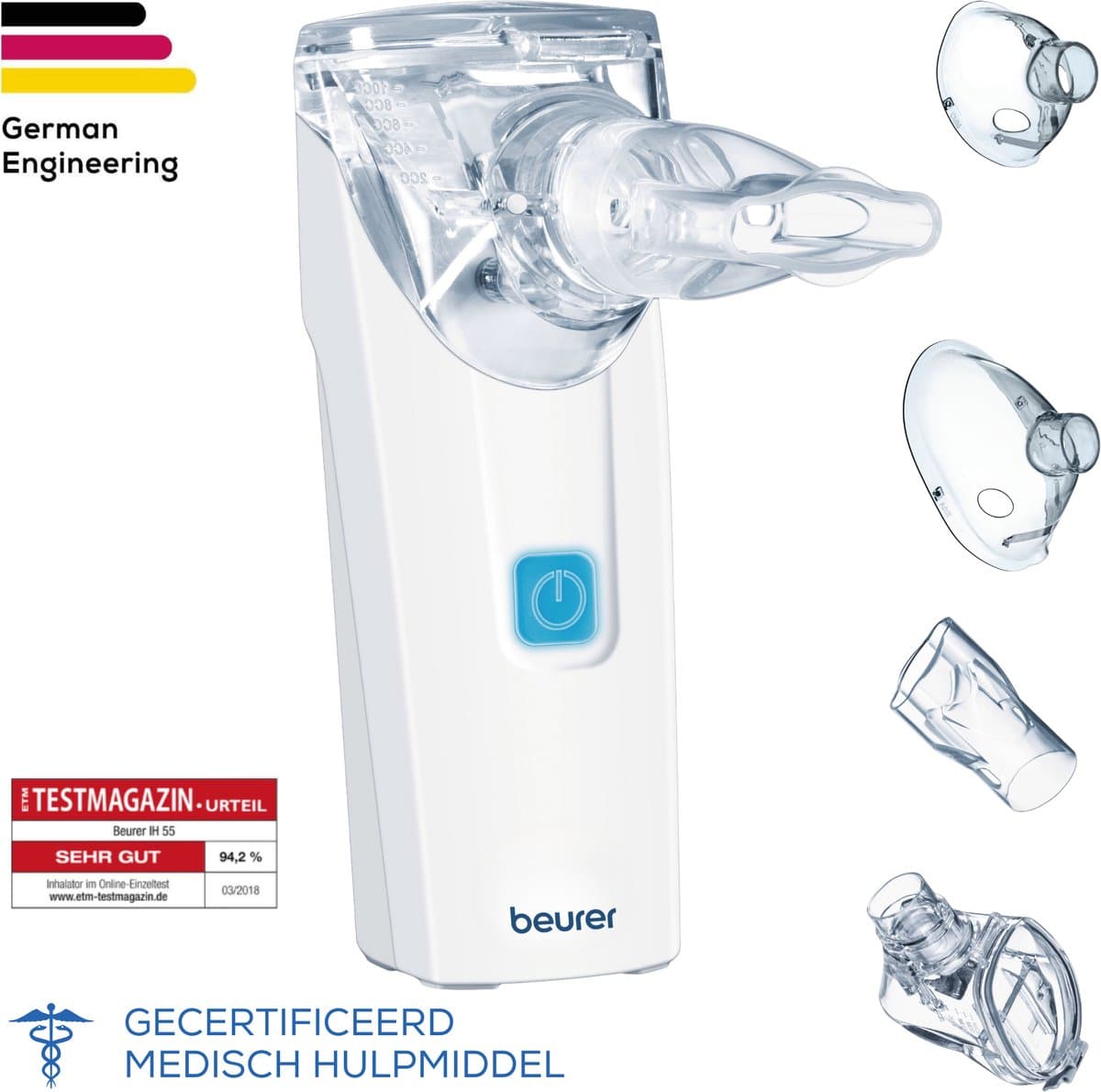 Beurer IH 55 Aerosoltoestel - Vernevelaar - Inhalator voor Volwassenen & Kinderen - Vibrerend Membraan Technologie - Zelfreinigingsfunctie - Incl. Maskers & Opbergbox - Medisch Apparaat - 5 Jaar Garantie