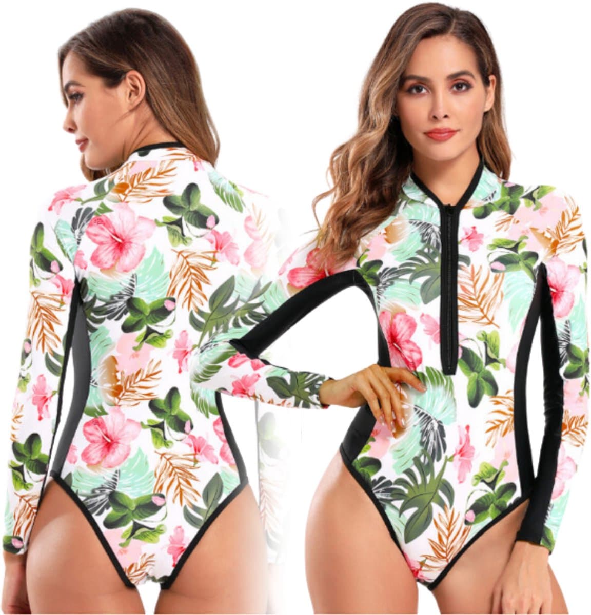Sapphire - Surfing Badpak - Modelerend - Lang Mouw - Zwart/Wit