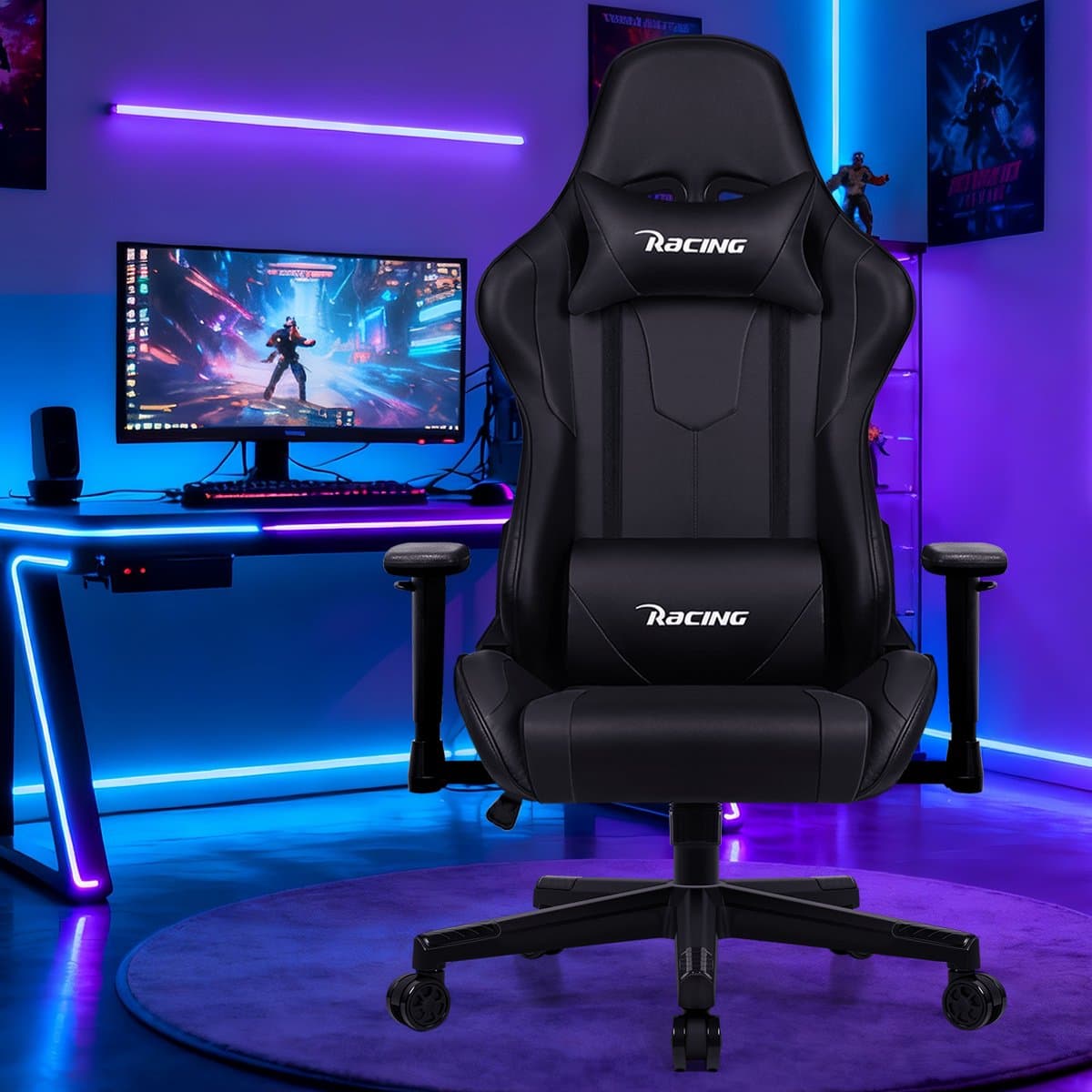 Gaming Stoel - Gaming Chair mit 90°-165° Rugleuning - Racing Style - Max Gewicht 150 kg - Zwart