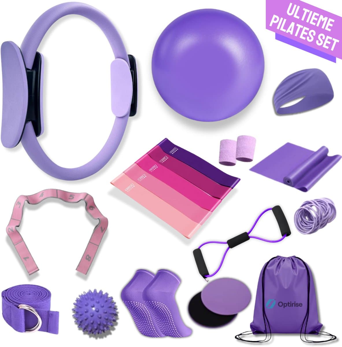 Optirise 18-Delige Pilates Set - Pilates & Yoga - Pilates Sokken - Pilates Bal - Pilates Ring - Weerstandsbanden & Resistance Band