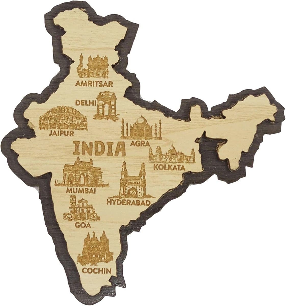 Printtoo Delhi Monumenten Gegraveerd Houten Koelkast Magneet Souvenir Cadeau Collectibles
