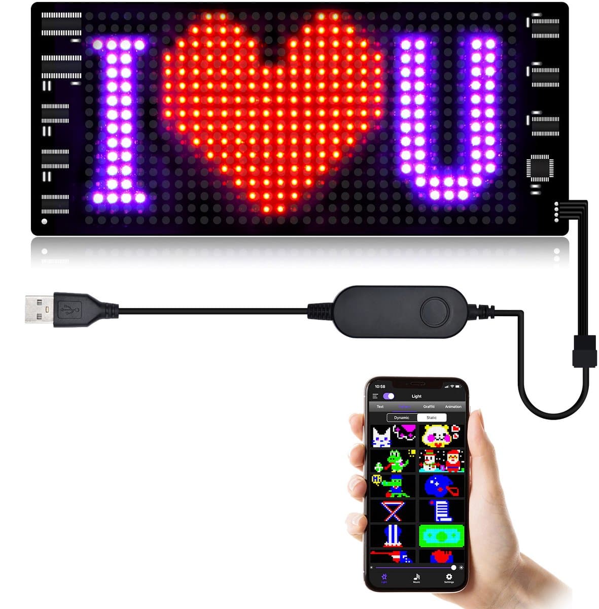 OKWISH Auto Neonlicht - LED Verlichting voor Auto - Flexibel LED Paneel - Interieurverlichting met Tekst en Animaties - Zwart