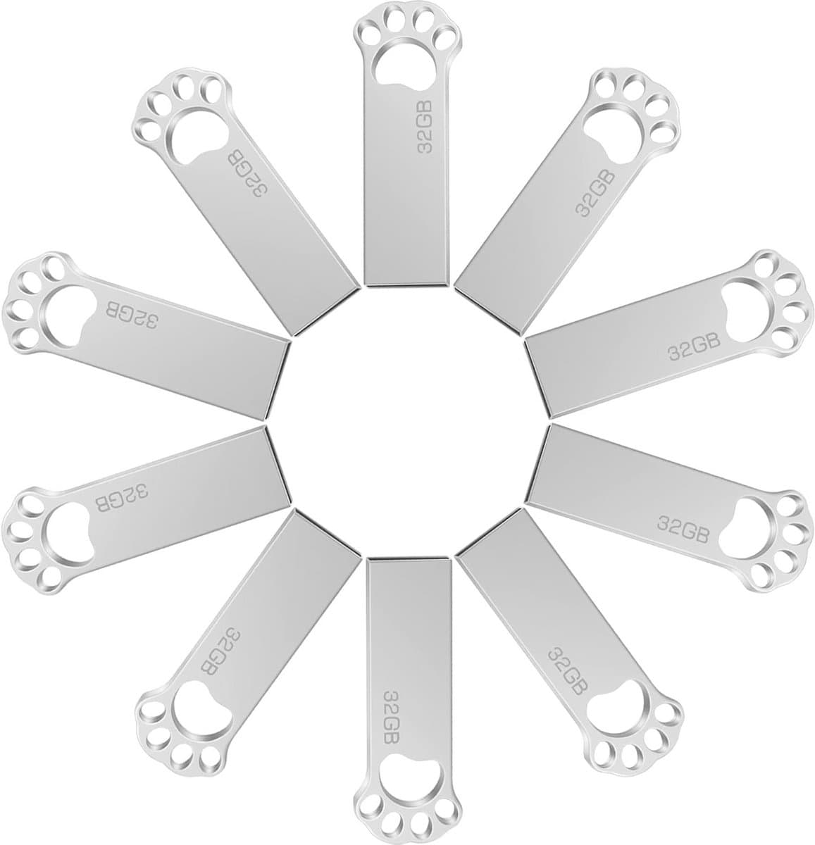 32 GB USB Stick - 10 Stuks Mini Geheugenstick met Sleutelhanger voor School en Kantoor