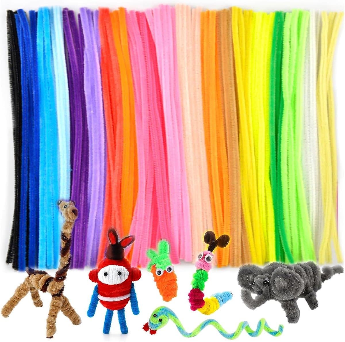Gekleurde Pijpenragers - Set van 200 Chenilledraden - Chenille Draad - Twister Sticks - Creative Knutselkoffer - Knutselbenodigdheden - Dikke pijpenragers - Pijpenragers - Hobby Knutselen - Voor Knutselen, DIY, Hobby, Creatieve Projecten - 20 Kleuren