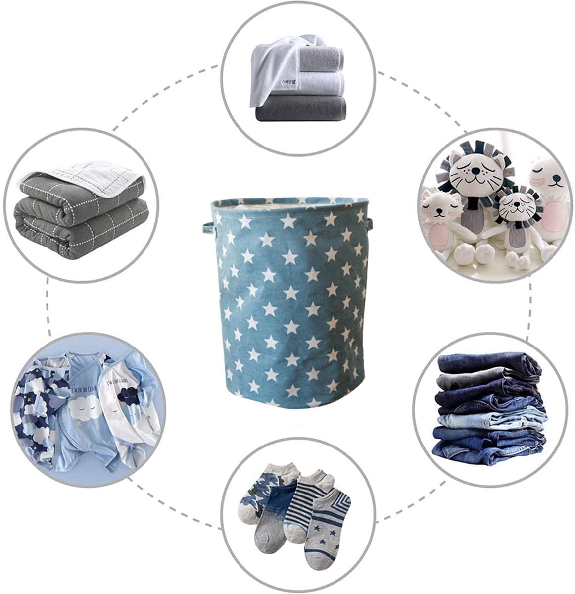 Gigicial Wasmand - Kledingmand - Super Ruim 35X45Cm Met Handgrepen Inklapbaar - 1 Stuk - Voor Kinderkamer Blauw