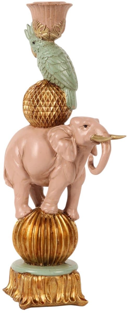 Baroque - Kandelaar - Kandelaar Olifant 27 cm - Roze - Resin - 27x11.5x8.5 - Polyresin