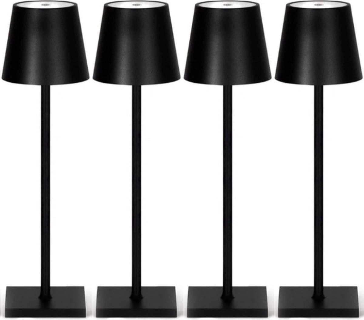 4 Stuks - Oplaadbare Tafellamp - Dimbaar - Aluminium - Bureaulamp - Waterdicht - 38CM - Extra Grote Accu - Zwart