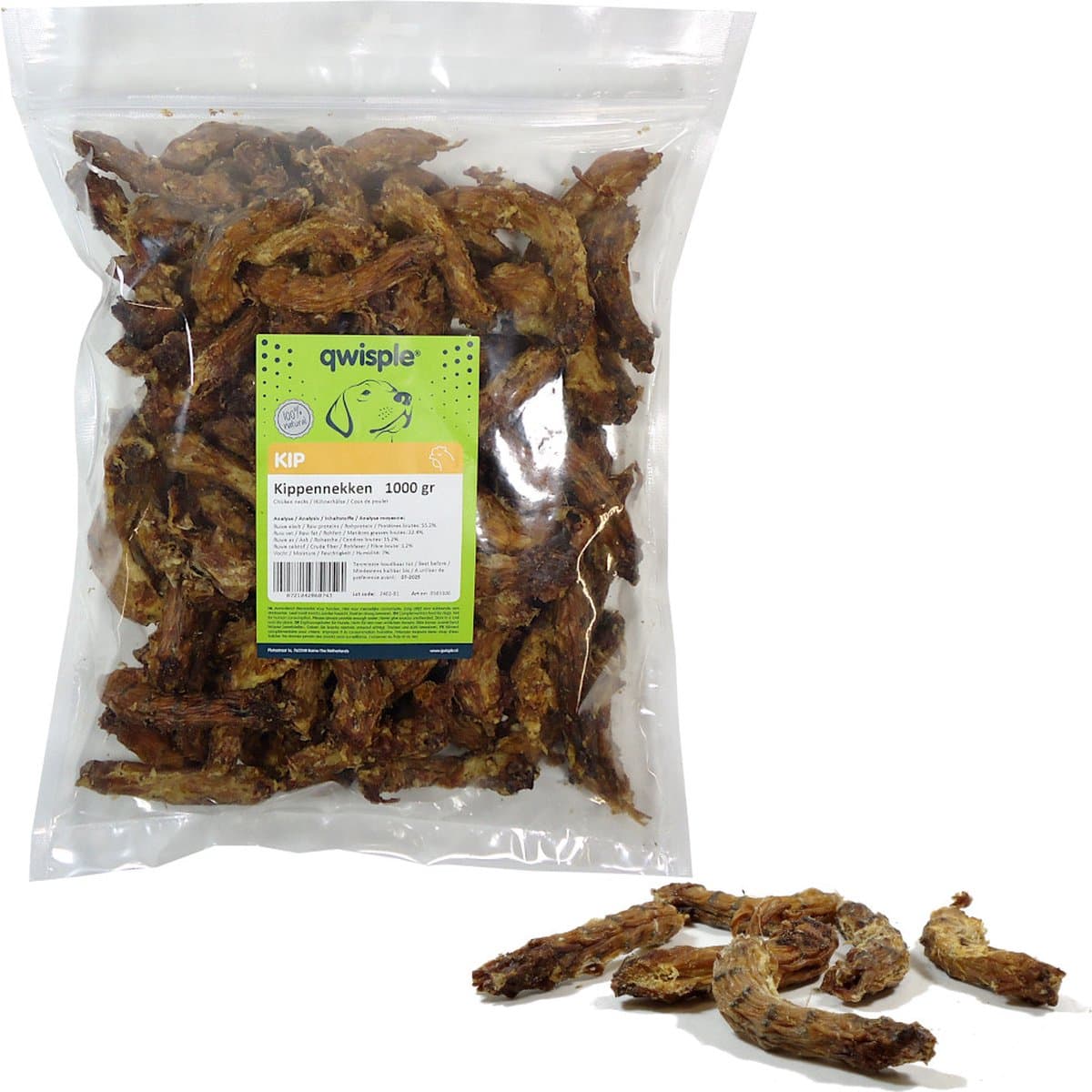 Qwisple Kippennekken - Hondensnacks Gedroogd Kip - 1000 gr