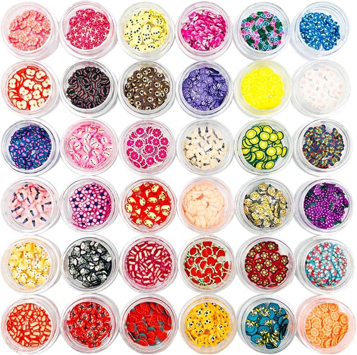 36 dozen met fruit manicure plakjes, lyfLux 36 stijlen van DIY Nail Stick, 3D zacht aardewerk, harsproductie, lipgloss, mobiele telefoon, portemonnee en decoraties (fruit, dier, cartoon)