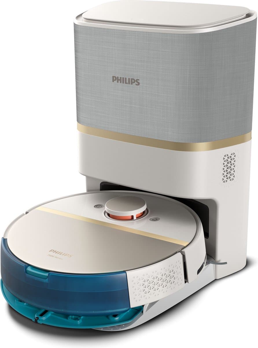 Philips HomeRun Aqua 7000 Series XU7100/02 - Robotstofzuiger met Dweilfunctie - Incl. Laadstation - Wit / Goud - App Connected